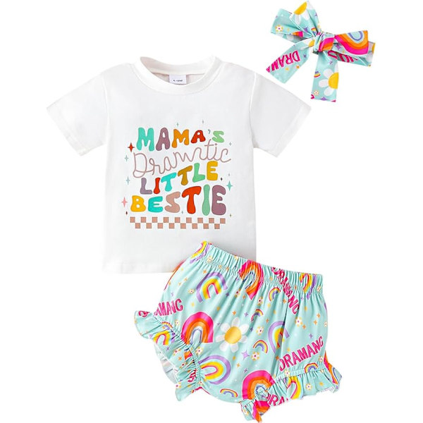 Taapero Baby Girl Kesävaatteet 2PCS Söpö Hihapaita Shorts Pannat Set Vasta syntyneelle Baby Girl Outifs 2-3T White