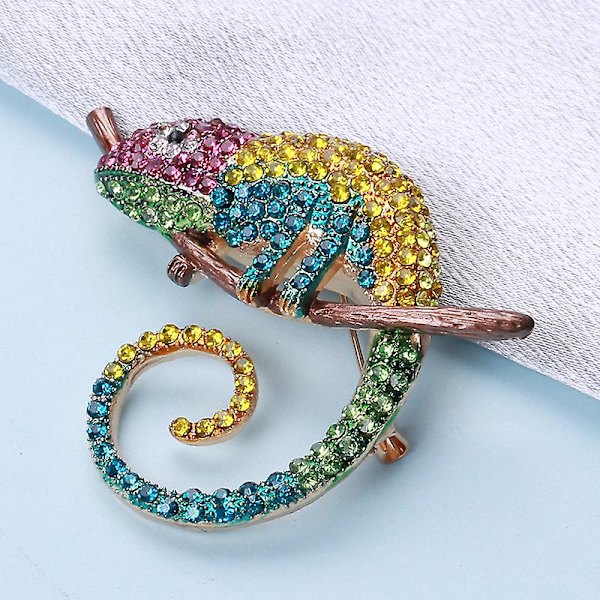 2 st emalj kristall strass kameleont ödla charm brosch pin present