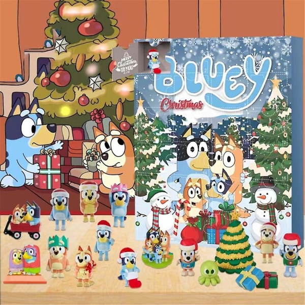2023 Christmas Advent Calendar, 24pcs Puppy Bluey Figures Doll Xmas 24 Days Countdown Calendars, Xmas Vacation Stocking Stuffer Gift B