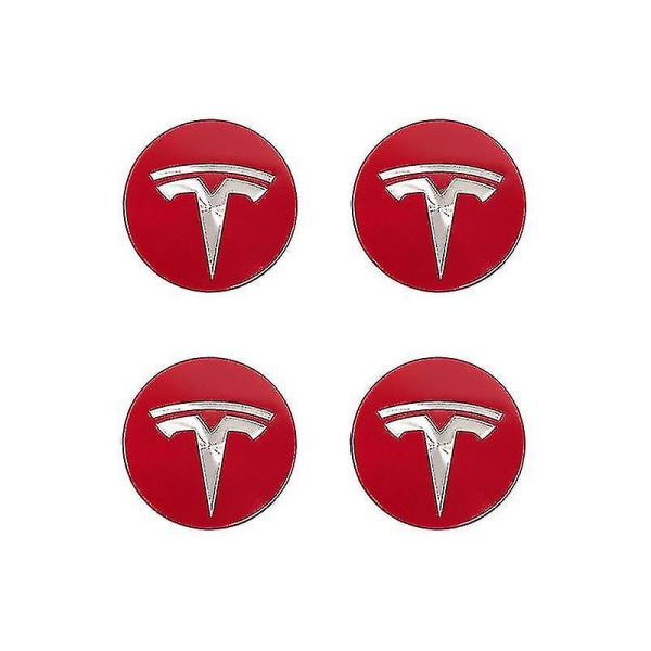 Hub Center beskyttelseshætte, kompatibel med Tesla Model 3, rød og sølv (fire pakke)