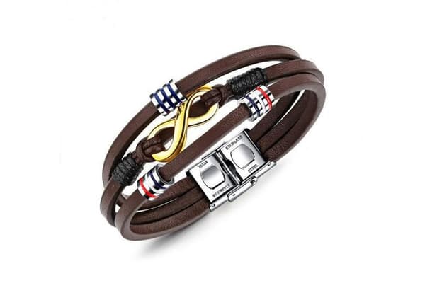Armbånd med rustfri stållås og brun læder-infinity-rem