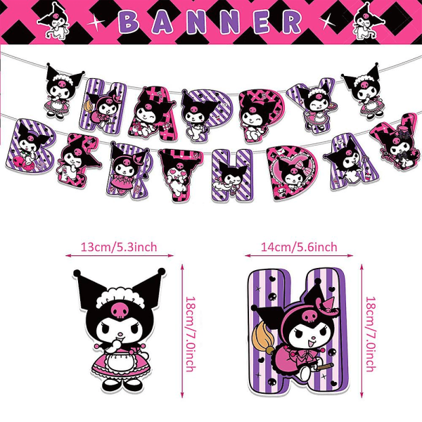 Kuromi-tema bursdagsfestutstyr Dekorasjon Banner Ballonger Kit Kake Cupcake Toppers Sett