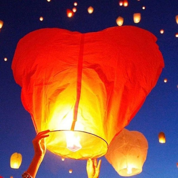 5 stk. Sky Lanterns, Røde Hjerte Sky Lanterns Fødselsdag Bryllup Nytår-