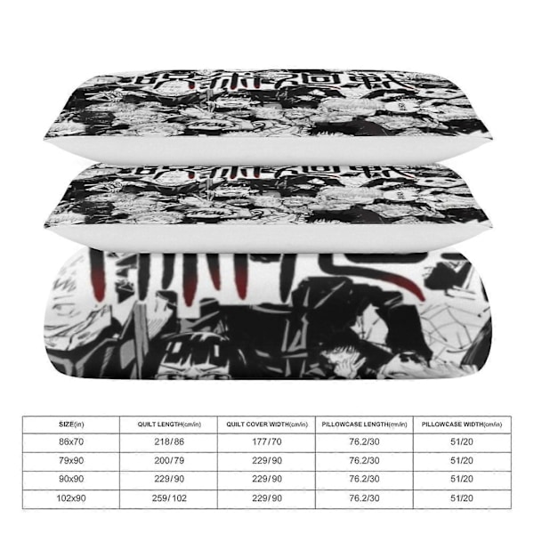 Jujutsu Kaisen Sängkläder Set Påslakan Bekvämt och Lättviktigt Tecknat Sängkläder 3 Delars Sängset Enkel(1 Påslakan och 2 Örngott) hn392 135x200cm 53x78in