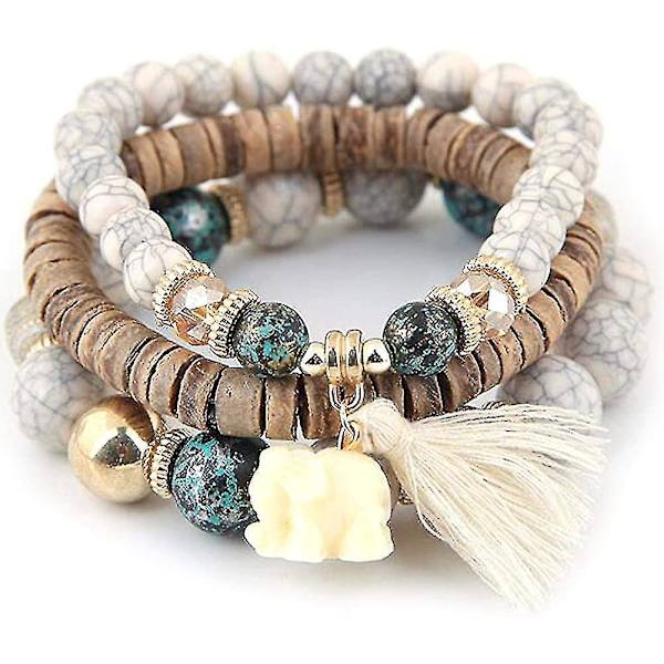 Kvinnors mode träpärlor armband boho små elefant charm armband set