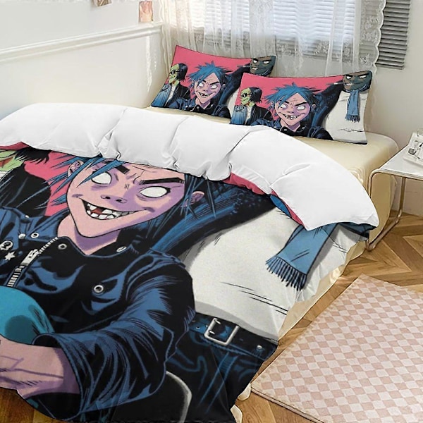 x484 Gorillaz 3-osainen vuodevaatesetti Lämmin ja mukava pehmeä pussilakanasetti, jossa 1 pussilakana ja 2 tyynyliinaa makuuhuoneeseen b484 240x260cm 94x102in