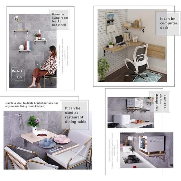 Folding Shelf Brackets, Max Load 136 kg, Heavy Duty Stainless Steel Folding Wall Mounted Shelf Brackets for Table, 2-Pack (2, Folding 30 cm)