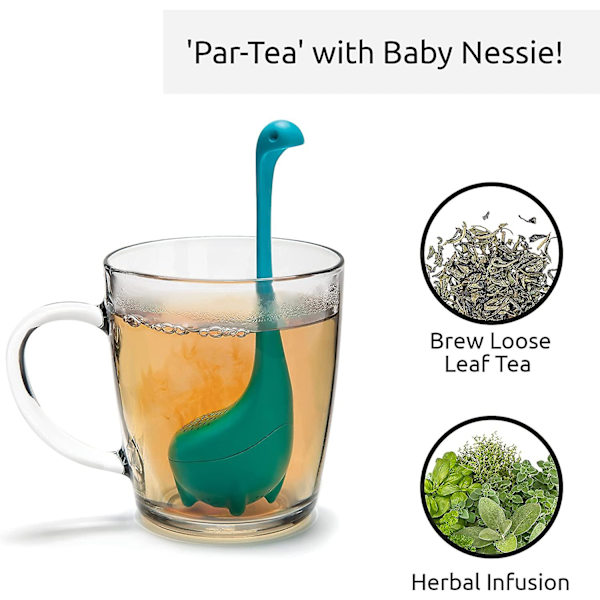 Løs te-infuser (turkis farve) - dinosaur te-filter med blødske - langhåndet hals
