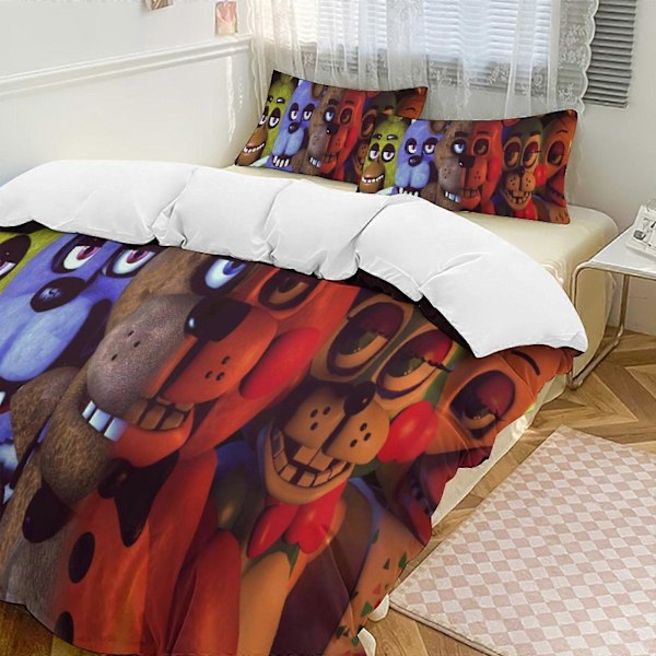 v1272 Five Nightat Freddy Täcke Set Tjockt Mjukt 3-delars Sängklädesset Året Runt Täcke med 2 Örngott för Vuxna Kvinnor Flickor Tonåringar Hemrum 200x200cm 78x78in