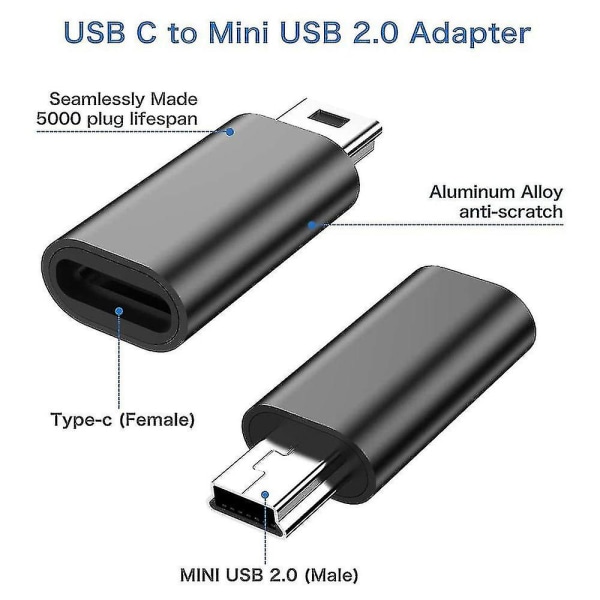 Mini USB till USB C-adapter - 4 st Mini USB hane till Typ C hona Konvertera adapter för MP3-spelare