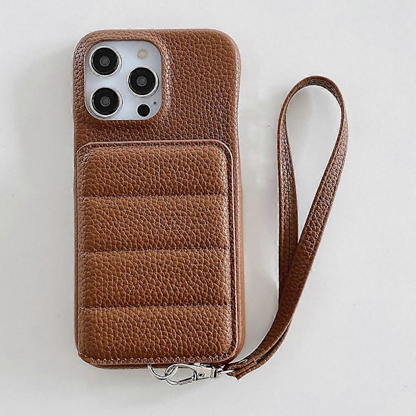 iPhone 14 Pro Skal med Kortfack, Stativ, PU-Läder + PET, Handledsrem - Multicolor Dark Brown