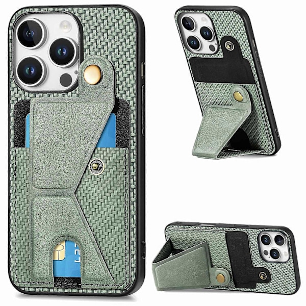 iPhone 16 Pro Skal med K-format Stativ - Läder + PC + TPU Multicolor Green
