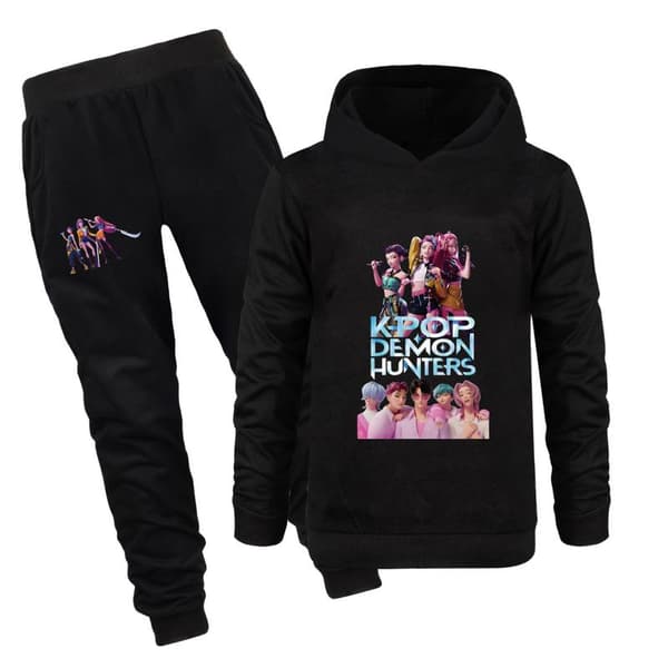 Børnetrøjer | Bløde trøjer til børn K-Pop Demon Hunter Anime-stil Mørkt design Sort 140 cm-FA-