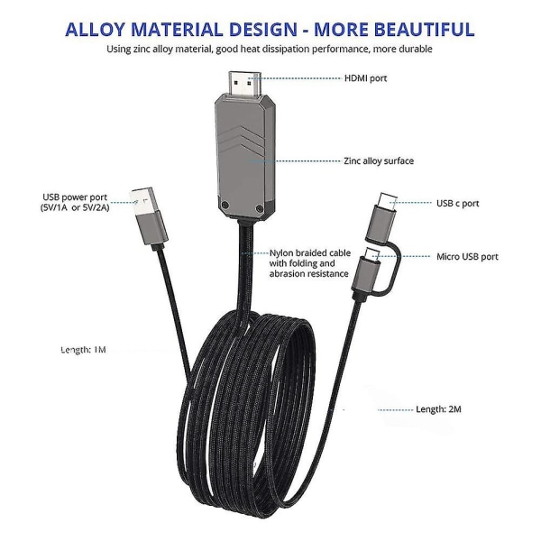 Adapterkabel til telefon til tv, type C/-usb til -kompatibel adapter 1080p til -kompatibel konverter (haoyi