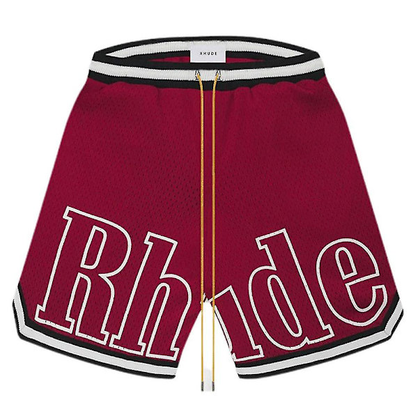 Rhude Shorts Miesten Kirjainpainatus Kiristysnauha Urheilushortsit Ranta Short Pants Kuntosali Urheilu Taskuilla Wine Red 2XL