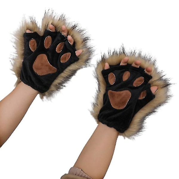 1 Pair Plush Wolf Paw Gloves Foxes Paws Costume Accessory For Halloween A