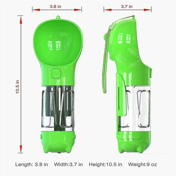 Multifunksjonell vannflaske for hund, vanndispenser for hund, vannskål for kjæledyr, BPA-fri og lekkasjesikker vanndispenser for kjæledyr. (300 ml, grønn) Hy