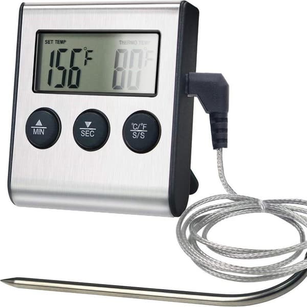 Kødtermometer - Køkkentermometer - Rustfrit stål - Digital - Grilltermometer - Med timer - Magnetisk - Termometer også velegnet til kød, grill, ovn