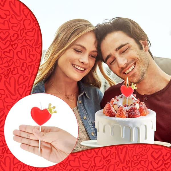 Kakelys, hjerteformede «Gratulerer med dagen»-lys, glittercupcakelys, glitrende lys med krone til bursdagsfest, bryllup, rød