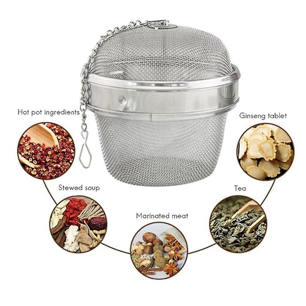 4 stk. Tekugle i rustfrit stål, 2 størrelser ekstra fintmasket teinfuser med forlænget kæde H Silver