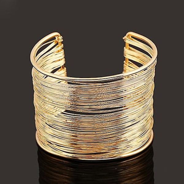 Mote Kvinner Flerlags Metalltråder Strenger Åpen Armring Bred Mansjett Armbånd Silver