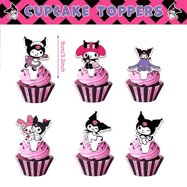 Kuromi-tema fødselsdagsfestartikler Dekoration Banner Balloner Kit Kage Cupcake Toppers Sæt