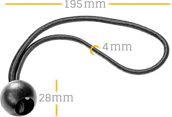 25 Profesjonelle elastiske gummibånd med kuler (svart 195 mm) for
