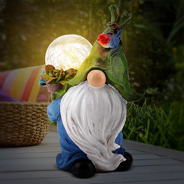 Garden Gnome Statue, Hand Painted Garden Ornaments Outdoor Waterproof Garden Gnomes Resin Figurines With Solar Light For Patio Lawn Yard Garden,superm