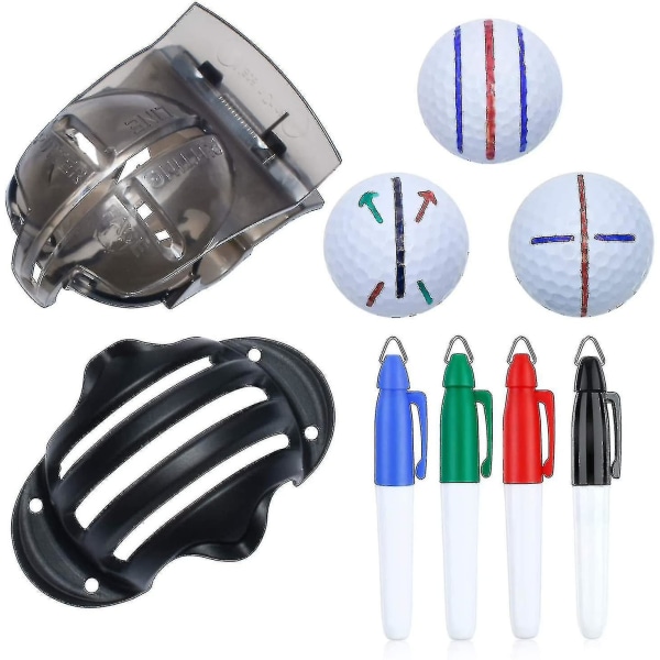 6-pak golfbold linjetegning markør Golfbold liner Golfbold markeringsværktøjssæt - 2 golfbold markeringsstencils og 4 farvemarkører