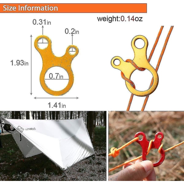 Alumiiniseos narun säätölaite teltan kiristyslaite narun säätölaite telttaan vaellukselle retkeilyyn 10 kpl kultainen