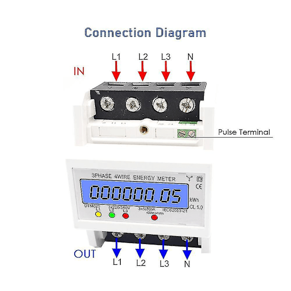 3-faset 4-tråds energimåler 220/380v 5-80a energiforbrug Kwh-måler Din-skinneinstallation Digital elektrisk effektmåler med LCD-baggrundsbelyst display(