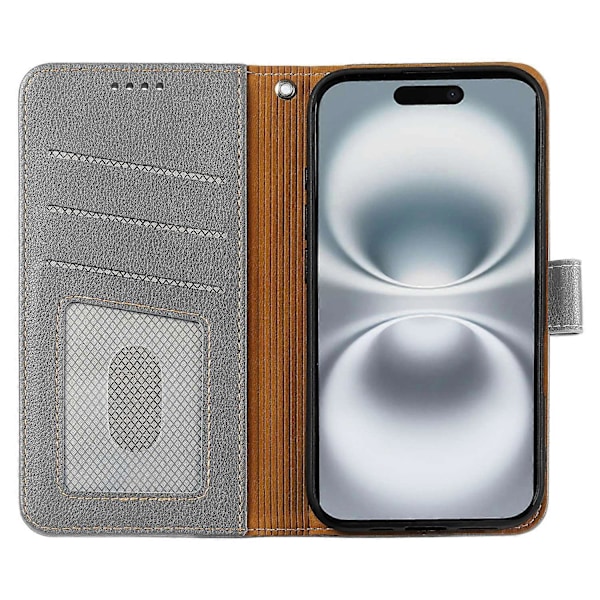 Lærveske med Litchi-tekstur for iPhone 16 Plus, lommebok, RFID-blokkering, telefondeksel - Multicolor Grey