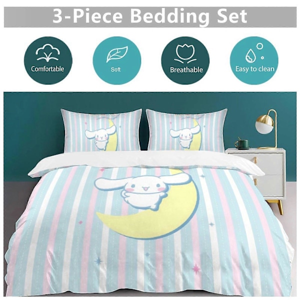 v1513 Cinnamoroll Dynesett Tykkere Myk 3 Deler Sengetøy Sett Helårs Dynetrekk med 2 Putetrekk for Voksne Kvinner Jenter Tenåringer Hjem Rom Dekor io 135x200cm 53x78in