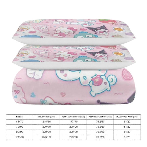 v778 Cinnamoroll 3-delt Twin Sengesæt - Inkluderer 1 Enkelt Dyne og 2 Pudebetræk - Falmebestandig Mikrofiber - Cinnamoroll io778 200x200cm 78x78in
