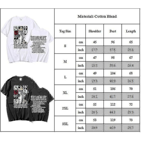 Taylor Swift The Eras Tour Fans Letter Printed T-paita Lyhythihainen Painettu Tee Toppi tx. XL White