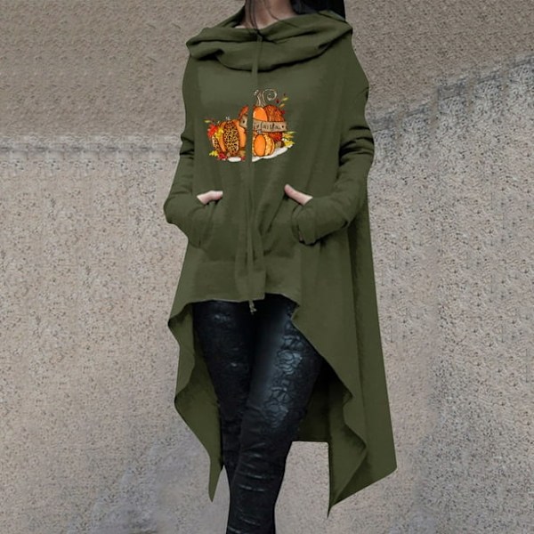 Womens Sweatshirts,Women Plus Size Casual Long Sleeve Loose Medium And Long Tops Hooded Sweatshirts Printed Women Blouse Thanksgiving Print,XXL Army Green XXL