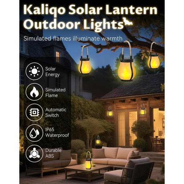 Solar-powered Outdoor Lights with Realistic Flickering Flame Effects; Solar LED Lanterns (2-pack)