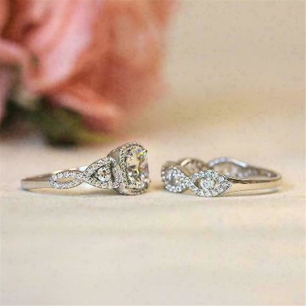 Damringar 2 st kubisk zirkonia diamant stapelbar ringset smycken gåvor för bröllop förlovning Alla hjärtans dag årsdag 8