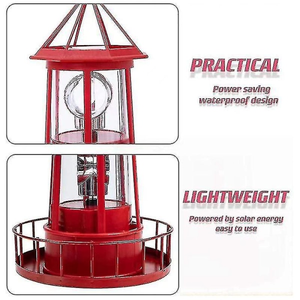 Stor solcellsfyr med roterande ljus för utomhusbruk, trädgård, landskap och uteplats Red