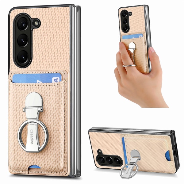 Z Fold 5 Læderetui, Pungeetui Kompatibel Samsung Galaxy Z Fold 5 Med Ringholder Fingergreb & Kortslot Khaki