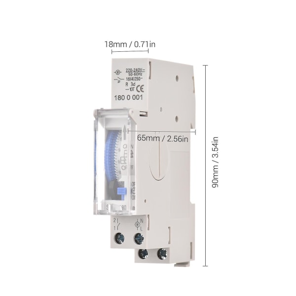 Mekanisk 24-timers timerbryter AC 220-240V 15 minutters intervall 96 ganger på/av programmerbar elektrisk timer DIN-skinneinstallasjon relébryter SUL180a AC220-240V