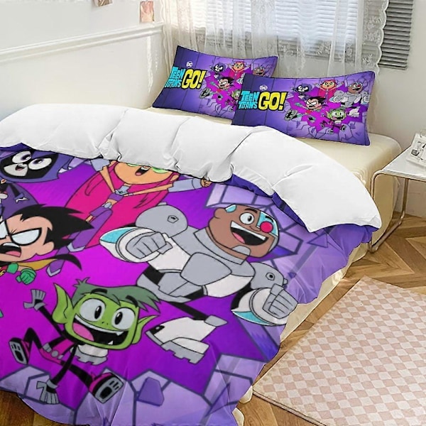 x314 Teen Titans Go 3-delt sengetøjssæt Varmt og behageligt blødt dynebetræk sengetøjssæt med 1 dynebetræk og 2 pudebetræk til soveværelse b314 240x260cm 94x102in