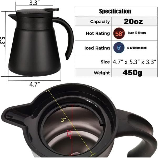 Kaffemaskine Tekande 680ml Rustfrit Stål Termokande Isoleret Kaffe Vand og Drikkedispenser