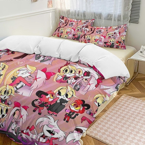 v117 Hazbin Hotel 3-delt Tvilling Sengesett - Inkluderer 1 Enkeldyne og 2 Putetrekk Sengetøy - Falmingsbestandig Mikrofiber - Hazbin Hotel io117 135x200cm 53x78in
