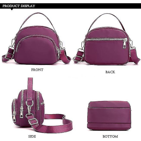 Cross Body Telefonveske Kvinner, Nylon Lommebok Skulder Bag, 3 Lag Zipper Mobiltelefon Pung Med Justerbar Rem (lilla 6)