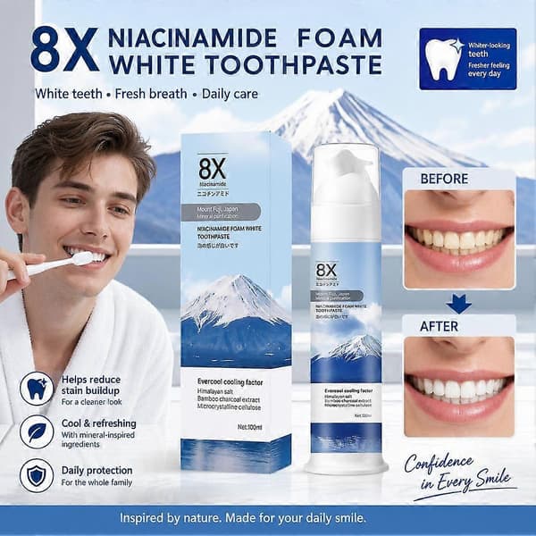 Niacinamid Skum Hvit Tannkrem - 100ml