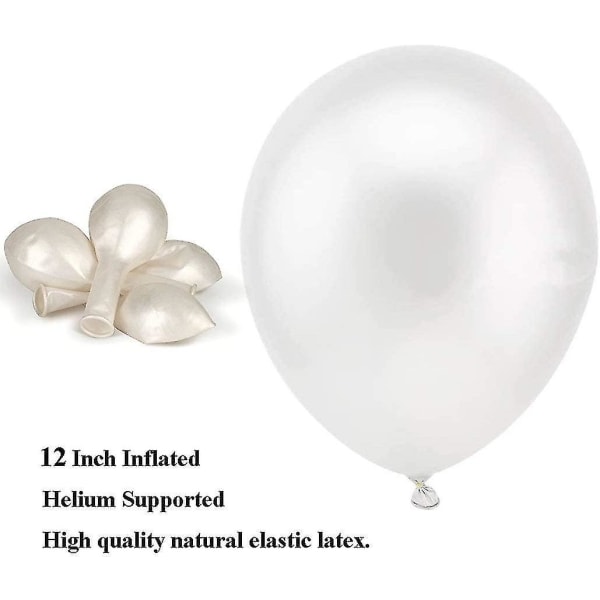 Vit pärlballong, 100 vit heliumlatexballong 30 cm för bröllop, födelse, dop, baby shower Girl, födelsedagsfest Hy