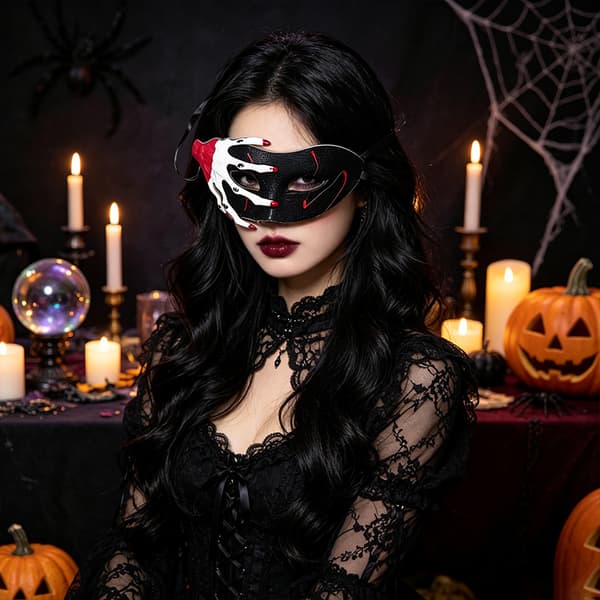 Halloween spøkelseshanske blondemaske cosplay one size håndklo-maske