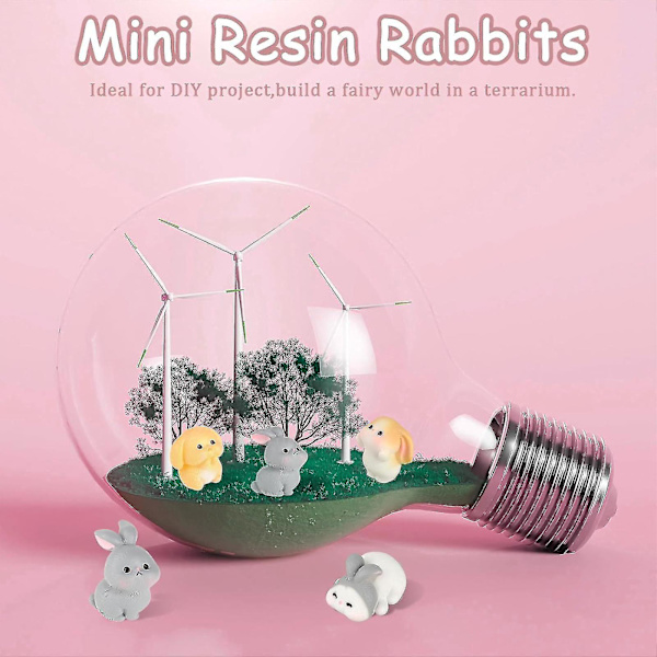 8 st Mini Kaniner Påsk Kanin Figuriner Mini Djur Fe Gården Miniatyr Moss Landskap Prydnader för Påsk