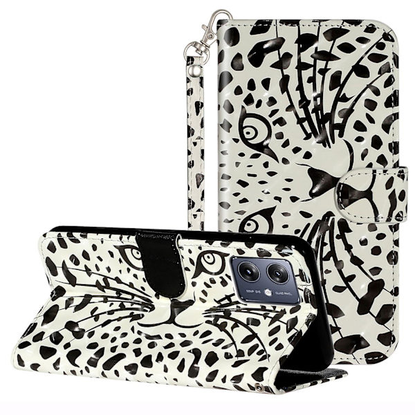 För Motorola Moto G14 5g Plånboksfodral i Läder 3d Mönster Folio Cover Leopard Head